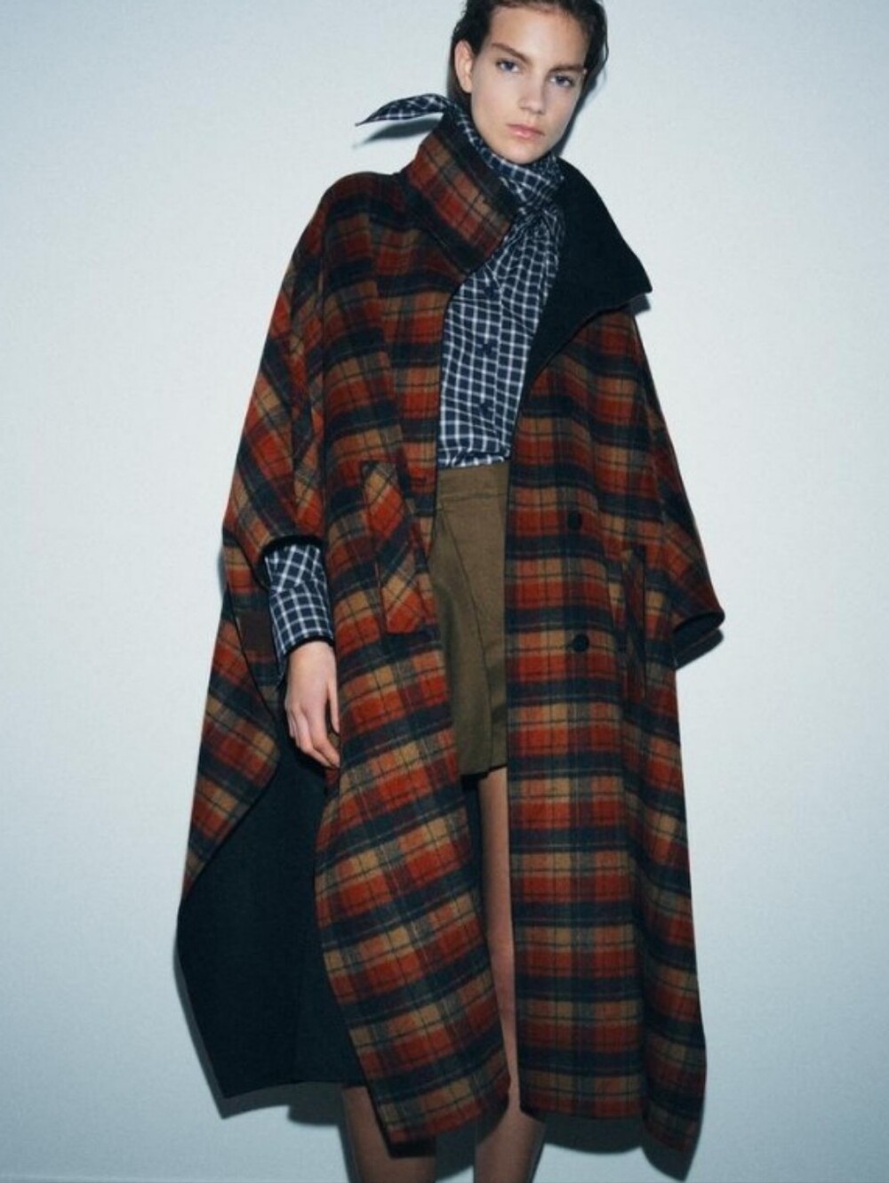 Zara Oversized Plaid Wool Cape Coat in Bordeaux - Women's Outerwear